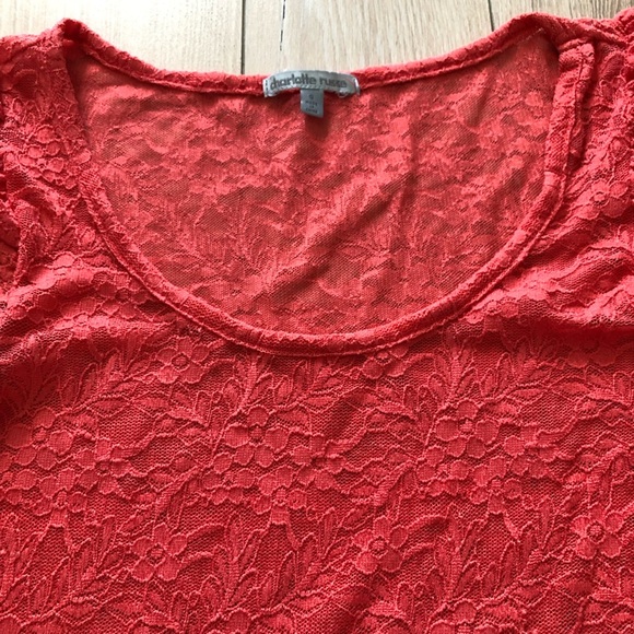 Charlotte Russe Ruched Sleeve Lace Top in Bright Orange Size S - Picture 6 of 9